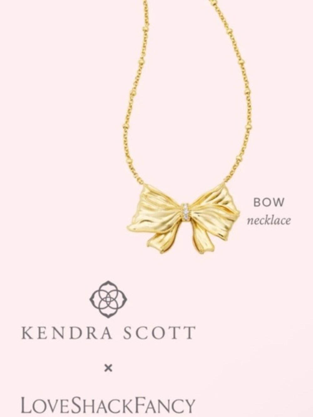 Kendra Scott x LoveShackFancy Bow Necklace 14k Gold Crystal Adjustable